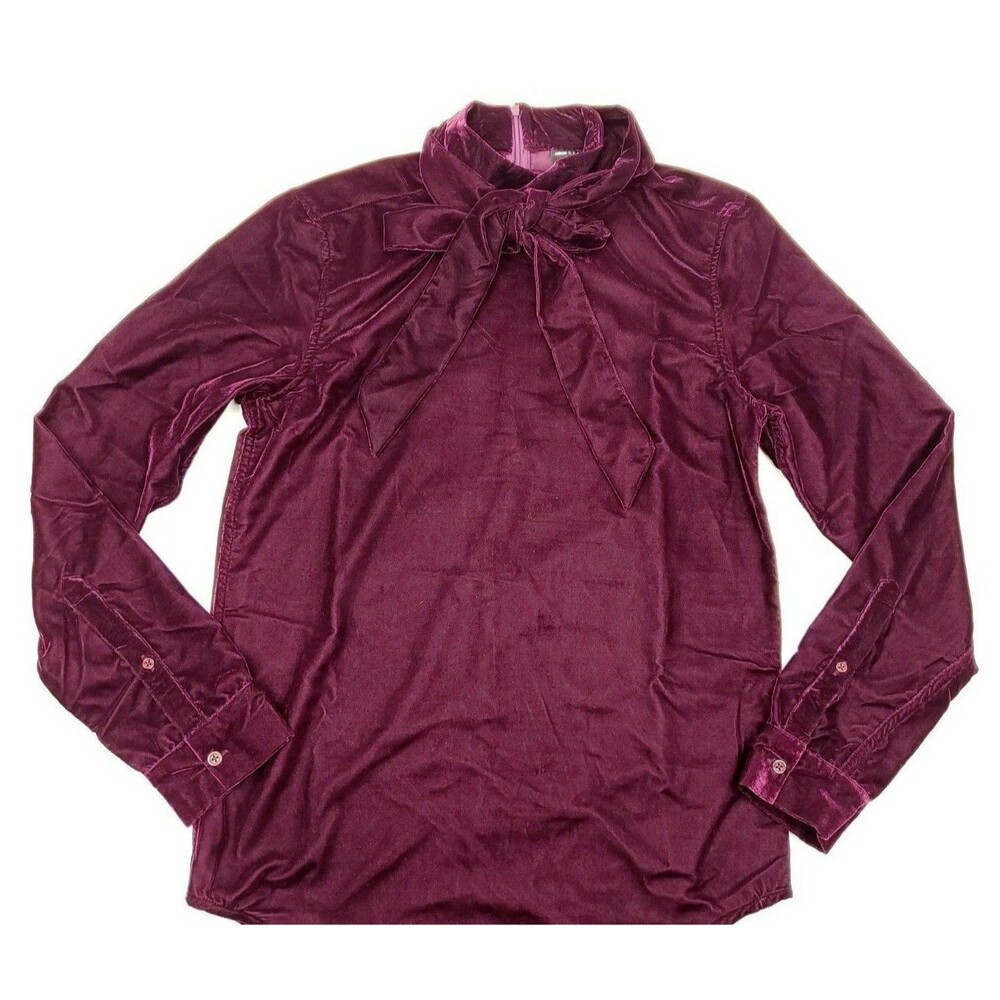 Asos Design Regular Fit Velvet Shirt with Pussybow Size S Deep Purple